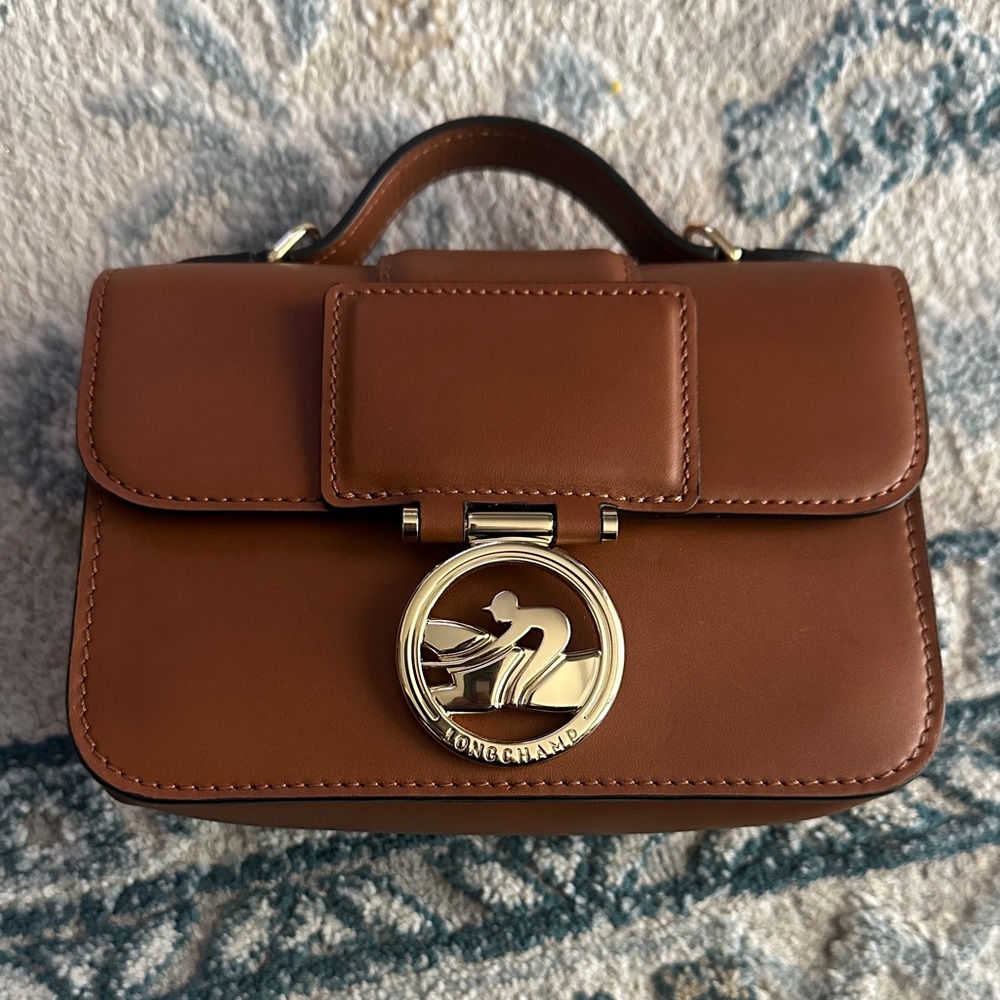 Longchamp Mini Top-Handle Bag in Brown with Gold Hardware
